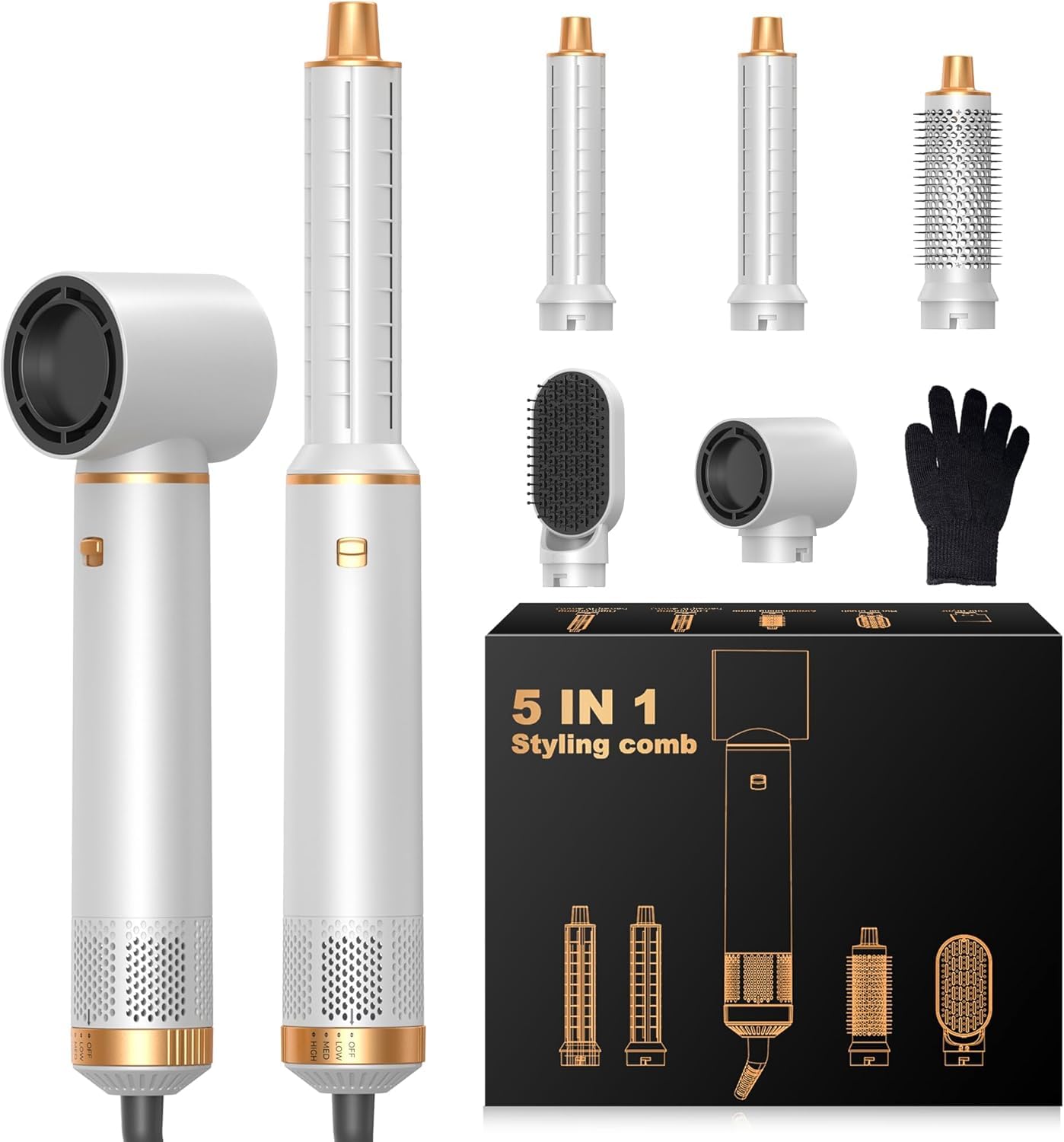 OKWRAP Air Styler Asciugacapelli 5 in 1, Multistyler 5 in 1, Asciugacapelli, Arricciacapelli Automatico, Spazzola Capelli, Ideale Per Capelli Lisci, Boccoli e Voluminosi
