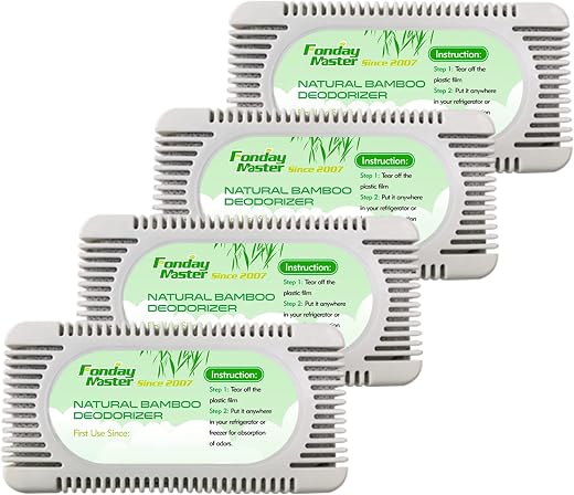Confezione da 4 deodoranti per frigorifero, eliminatore di odori per frigorifero, congelatore, refrigeratore e portapranzo, carbone di bambù naturale, più efficace del bicarbonato di sodio