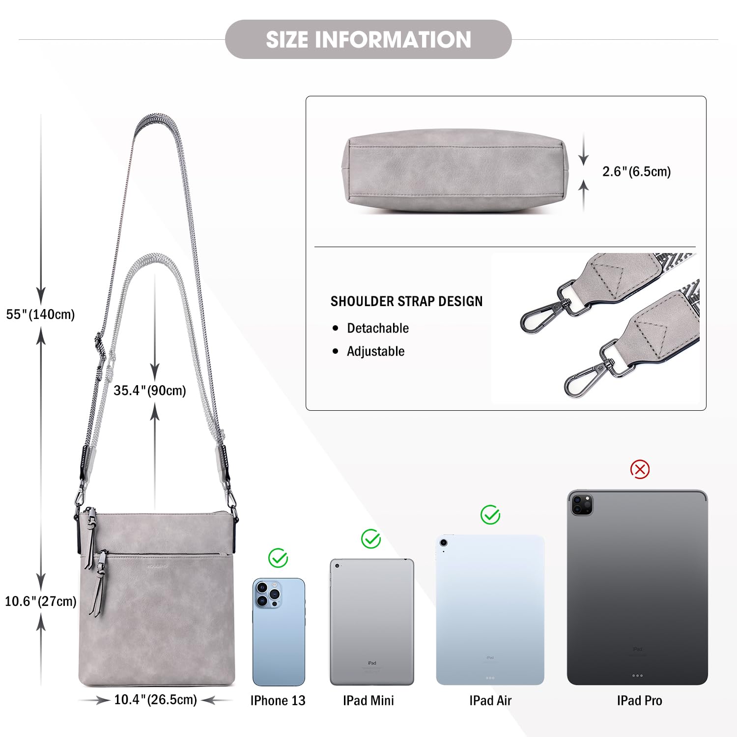 Roulens Mittel Damen Umhängetaschen, Leicht Damen Schultertasche aus Veganes Leder, Crossbody Bags für Frauen mit Verstellbar Abnehmbar Breiter Gurt