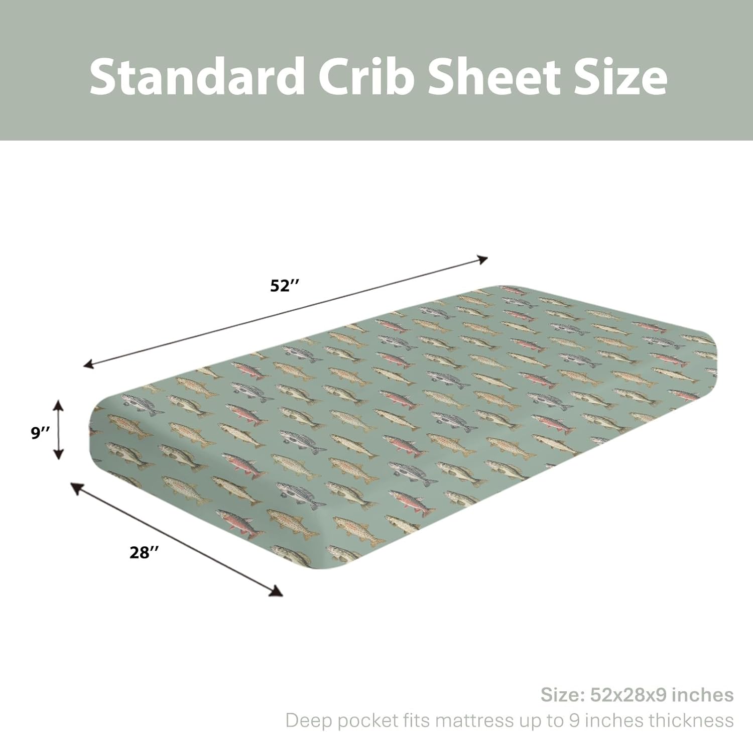 Green Lake Fishing Baby Crib Sheets for Boy Girl 52"x28" Freshwater Fishes Soft Snug Fitted Crib Mattress Covers Hunting Camping Nursery Baby Sheet for Crib & Toddler Bed Mattress Fishing Lover Gift
