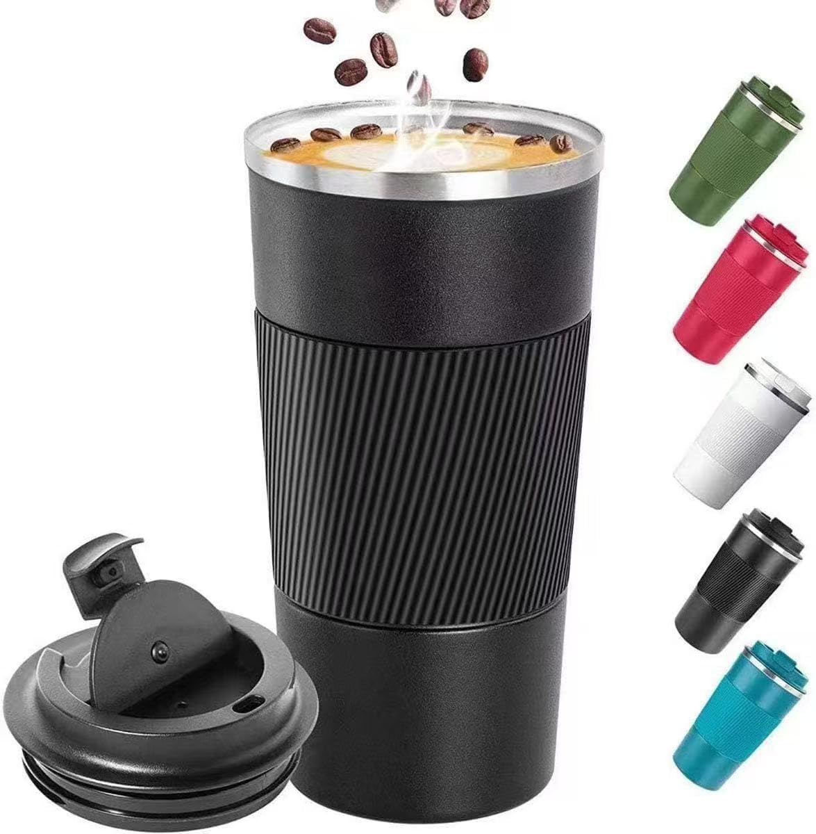 Travel Mug with Leakproof Lid,Insulated Reusable Coffee Mug for Hot&Cold Drinks/Tea,Portable Stainless Steel Thermal Takeaway Travel Coffee Cup for Car/Outdoor/Picnic/Office/School (Coffee Cup Black)