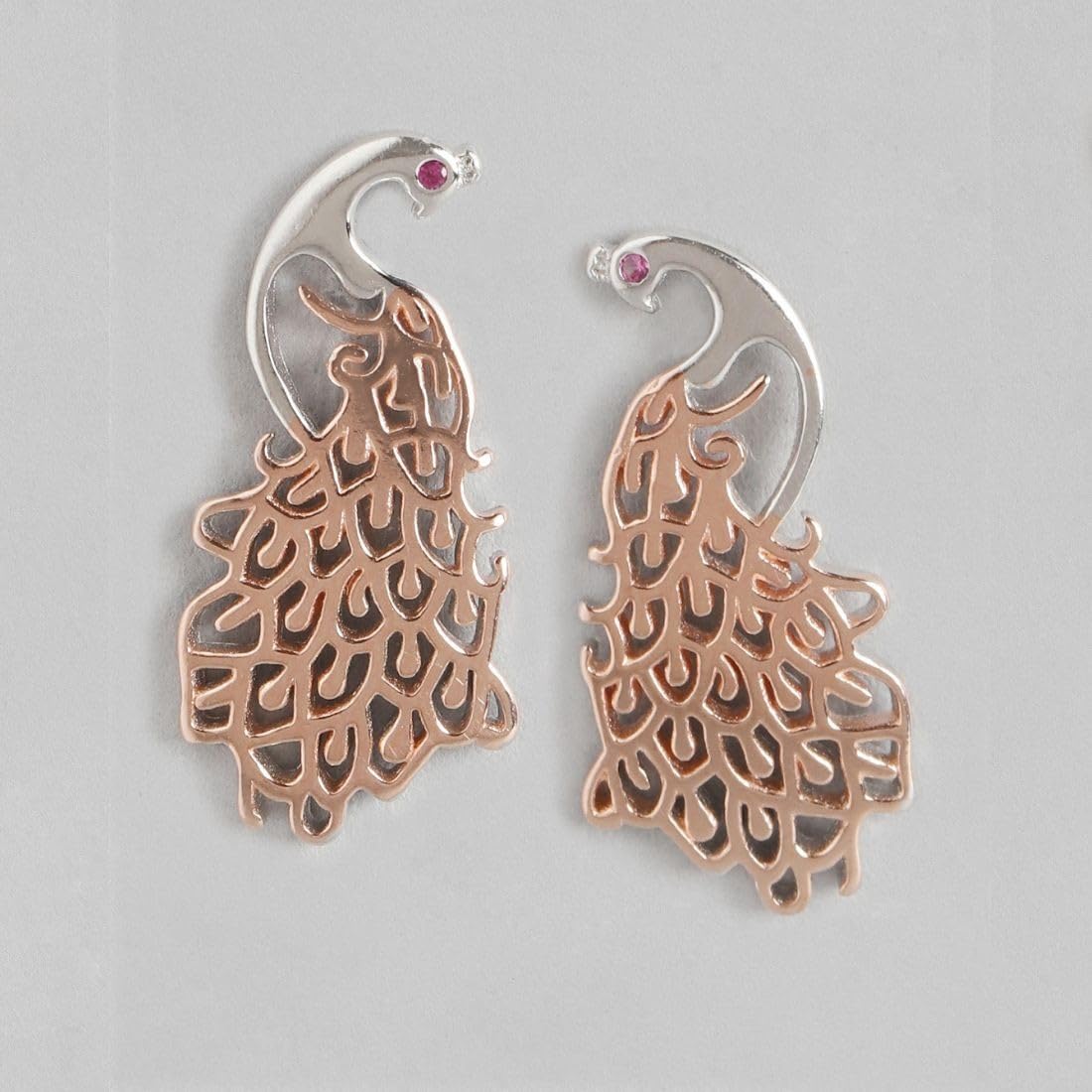 925 Sterling Silver Peacock Earrings, Multicolour Rhodium & Rose Plated