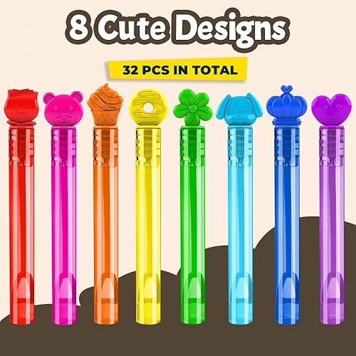 Miniatura 2 de VKTEN 32 mini varitas de burbujas surtidas de 8 estilos, 8 colores, recuerdos de fiesta de burbujas para niños, burbujas para niños, recuerdos de