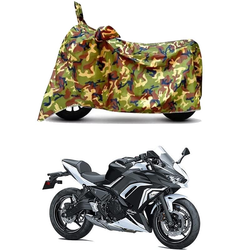 Image of Waterproof 100% PVC Coated Bike Scooty Two Wheeler Body Cover Compatible for KawasaNinja 650 STD /UV-Rays /Heat Protection /Birds Dropping /Scratchproof /Dust Proof [6X6 Jungle Print]