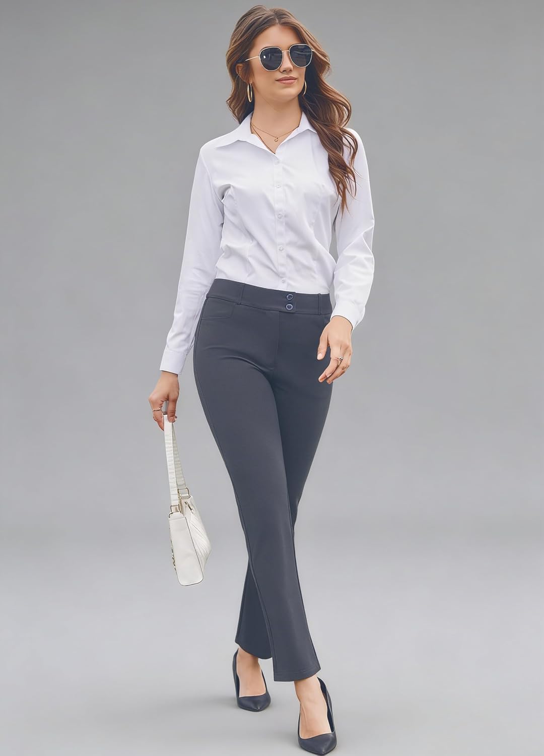 ZTN Women's Stretchy Straight Leg 26.8" Dress Yoga Pants with Pockets for Work Casual