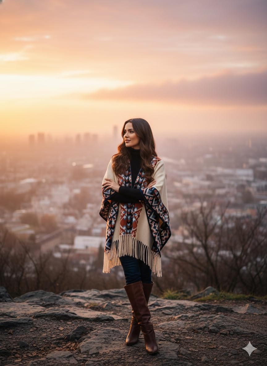 Women's Retro Shawl Wraps Open Front Poncho Knitted Cape Boho Casual Cardigan Coat Shawls for Spring Fall Winter image 5