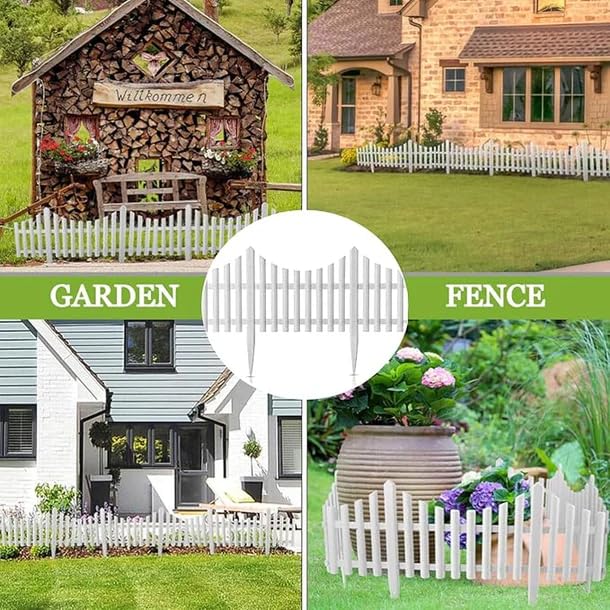 Image of Garden Fence Decorative Interlocking Plastic Border Panels (6 Panels,7.5ft Length) White Weather Resistant Outdoor Garden Edging Fence with Locking System for Lawn, Plants, Pathway & Flower Beds