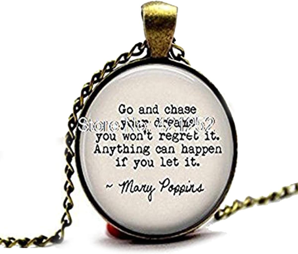 Pretty Lee 2015 Fashion Go Chase Your Dreams Mary Poppins Jewelry Glass Photo Cabochon Necklace