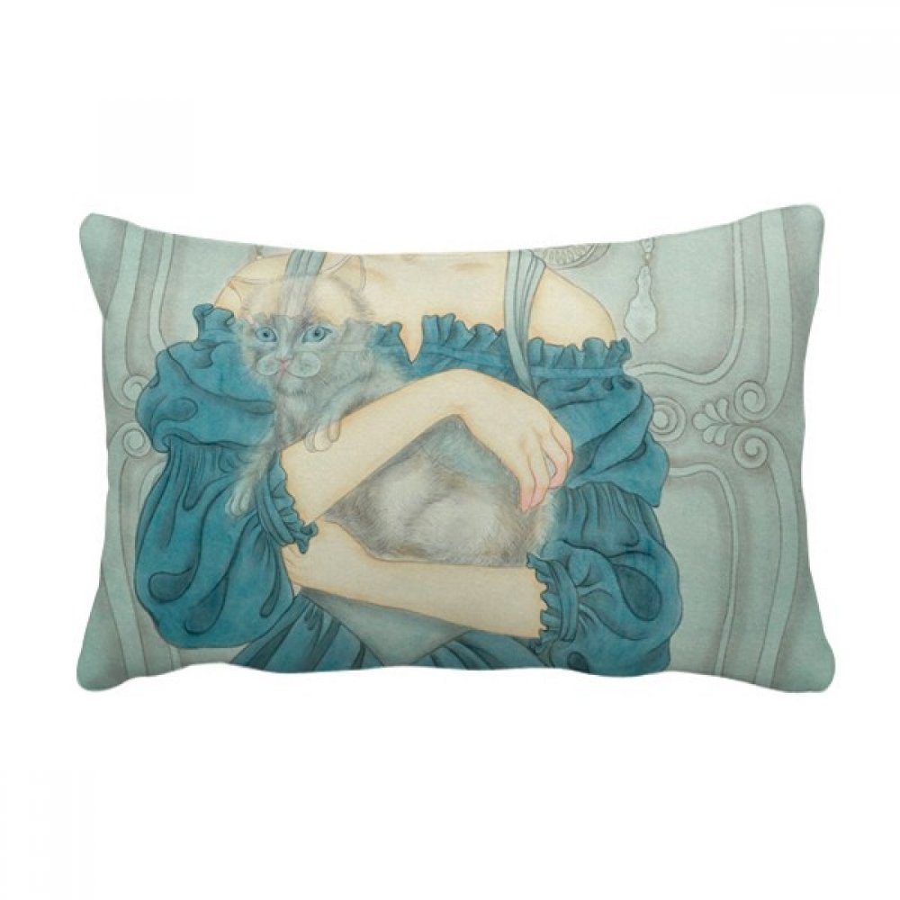 Oreiller robe bleue peinture chinoise, cadeau de décoration idéal