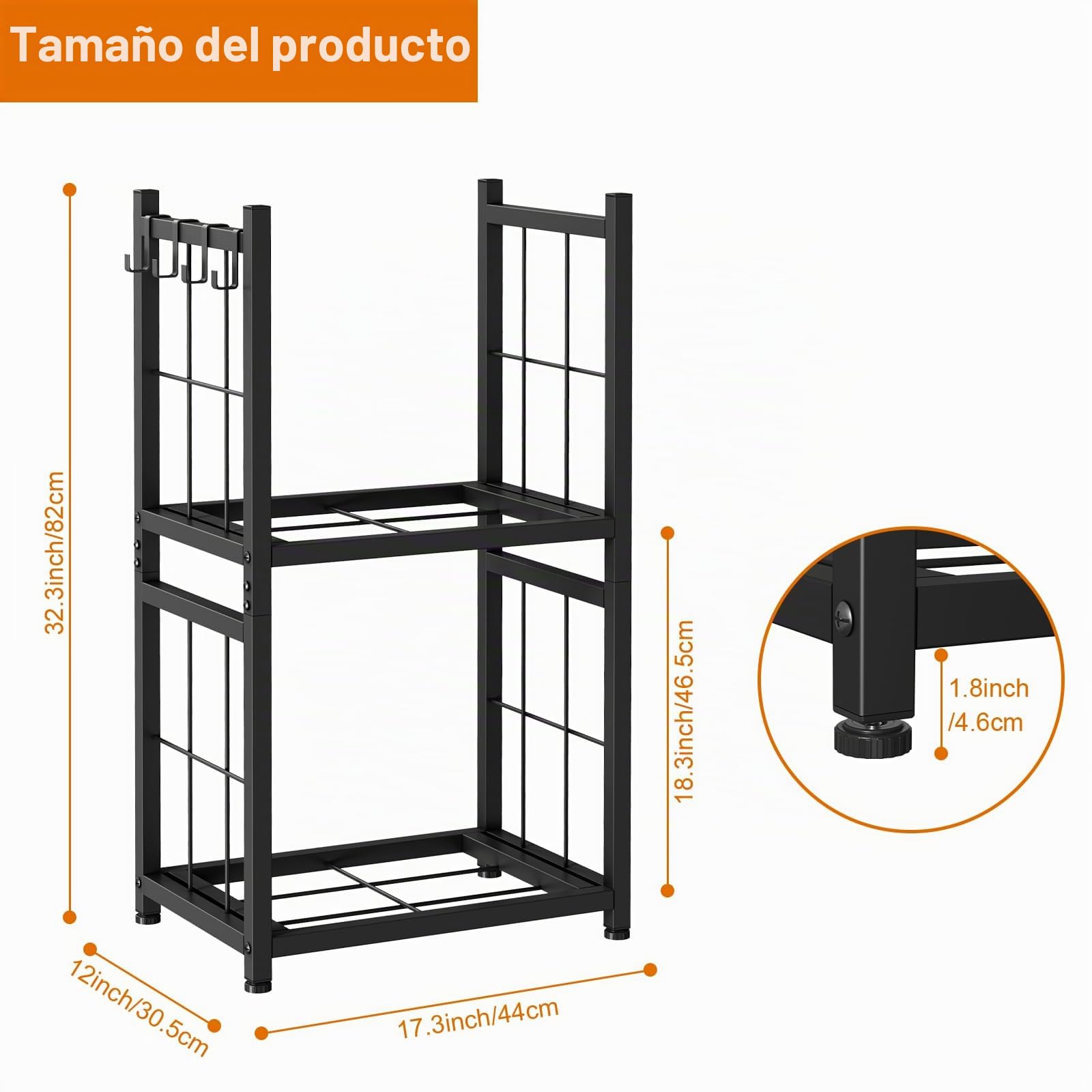 Shinoske Estante para leña de Chimenea con 4 ganchos, 44 x 30.5 x 82 cm, Estante de Leña para chimenea 2 Niveles Leñero Exterior e Interior Metálico, Negro
