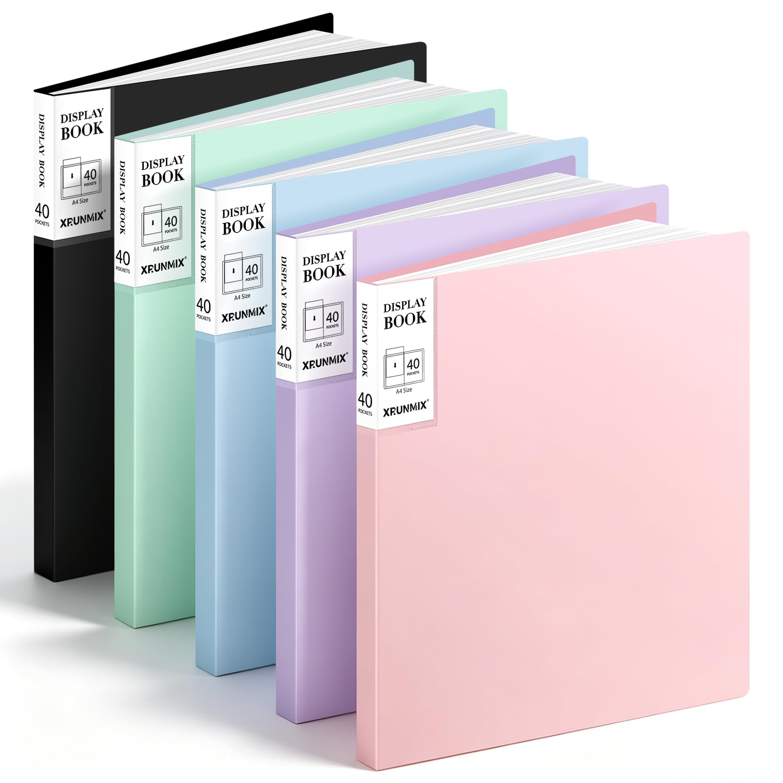 5pcs A4 Display Folders with Each 40 Pockets, Total 200 Transparent Pockets, PP Plastic Document Project Folder, Waterproof, Portable for School and Office Use, 31x23.5cm