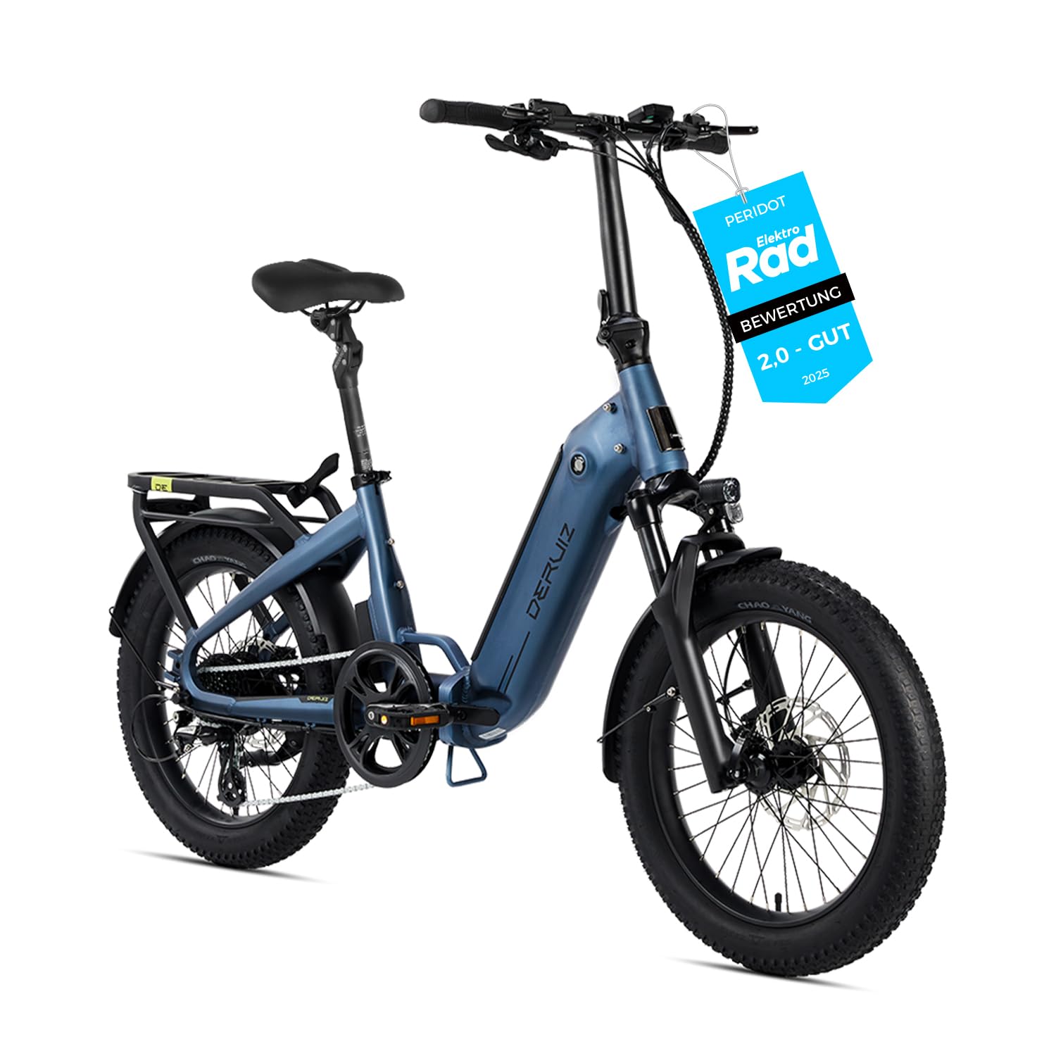 DERUIZ E Bike Peridot 2.0 Gen.E Bike Herren Klapprad Elektrofahrrad 20 * 3.0-Inch Ebikes 48V 500Wh Akku 8-Gang,Hydraulische Bremsen,Faltbares Pedelec-150 KM