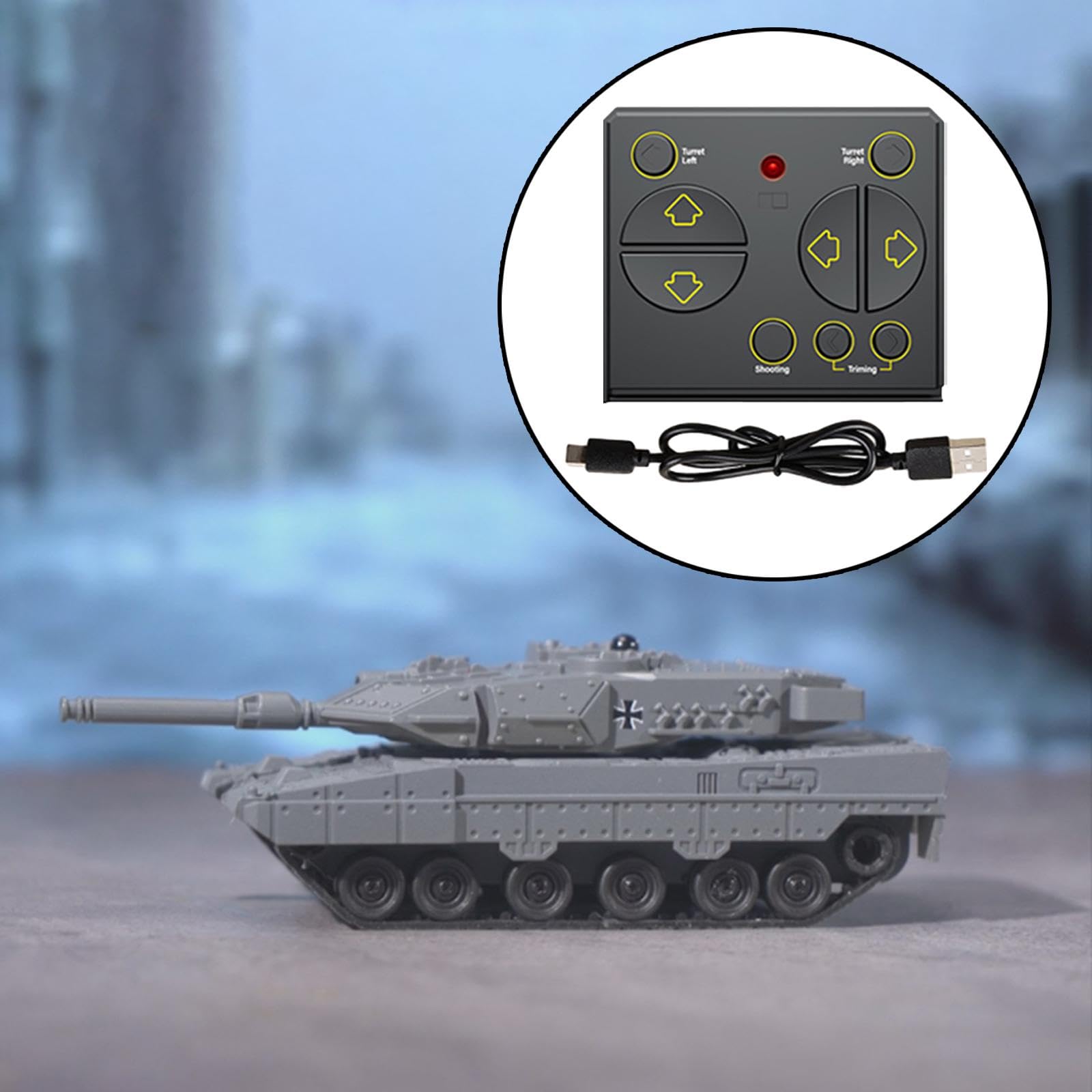 Mini Char D'Assaut Télécommandé Maquette Tank Armé Véhicule Radiocommandé Sons Réalisme Rotation Tourelle Polypropylène pour Enfant Cadeau Jeu Intérie, Gris