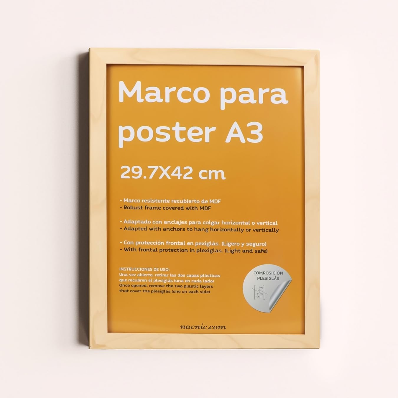 Nacnic 4-er Set Starke Klassische Fotorahmen zum Schutz und Anzeige von Fotos, Diplome, Plakate, Poster, Kunstdrücke... in verschiedenen Größen und Farben. Holz, Größe A3