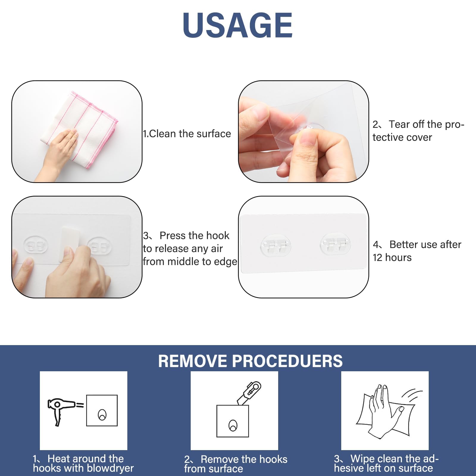 Paquete de 8 ganchos adhesivos de repuesto para ducha, ganchos adhesivos fuertes para baño, ducha, estante de esquina, cesta de jabón, ganchos para colgar, sin perforación, accesorios de cocina