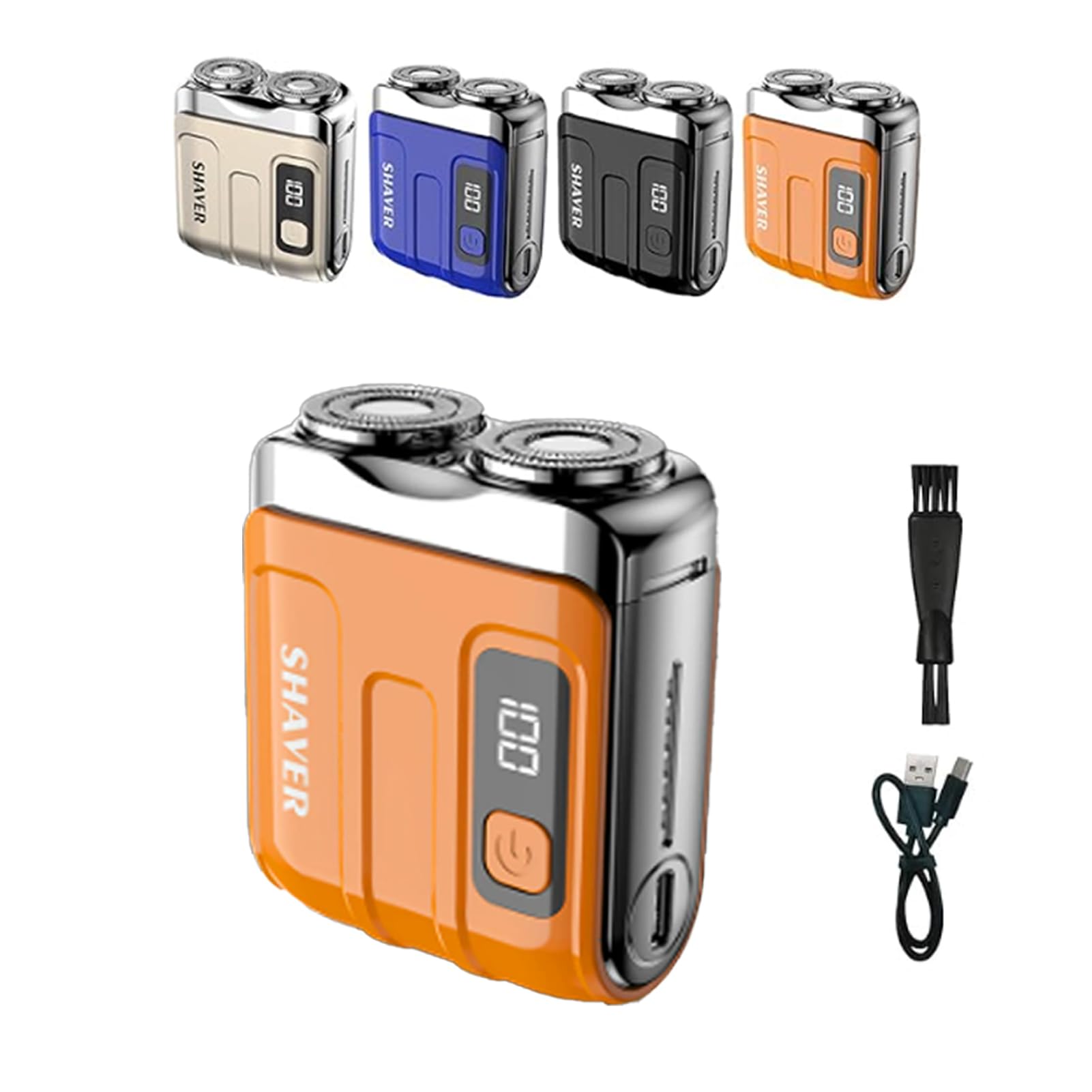 Portable Rotary Dual Ring Electric Shaver, Beard Shaver Mini and Portable Suitcase Design for Men, Small Steel Cannon Rotary Dual Ring USB