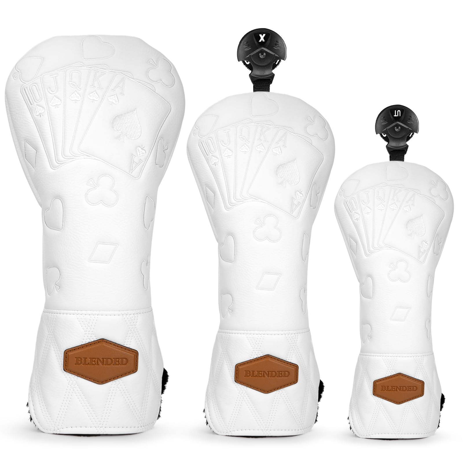 Golf Club Covers Poker Golf Head Covers Driver Covers Fariway Wood Headcover Hybrid Covers Leather Golf Headcover for All Brand,White