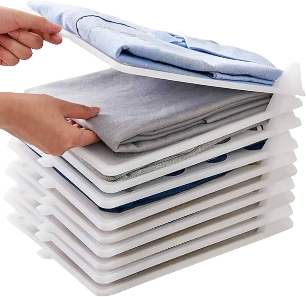 Aditya Polymers - Pack of 10 pcs. StackTray for Shirts & T-Shirts | FoldMate Stackable Clothes Organizer Trays | Plastic Wardrobe & Closet Divider | Space-Saving Garment Sorting Tray, Plastic