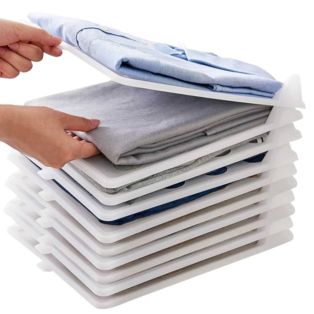 Pack of 10 pcs. StackTray for Shirts & T-Shirts | FoldMate Stackable Clothes Organizer Trays | Plastic Wardrobe & Closet Divider | Space-Saving Garment Sorting Tray, Plastic