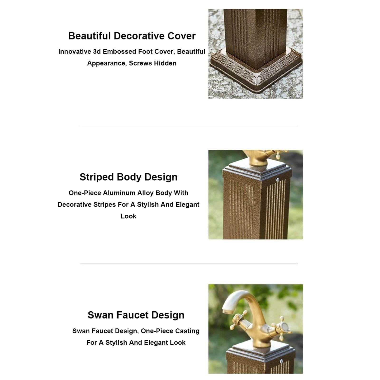 Columna de agua decorativa vertical de aluminio con grifo de doble salida, soporte anticongelante para hidrante de jardín