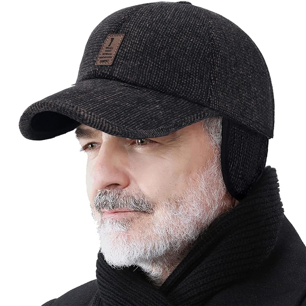 Winter for Men Outdoor Hat, Adjustable Warm Sport Golf Baseball Cap Hats Dad Caps Earflaps Thicken 55-60CM