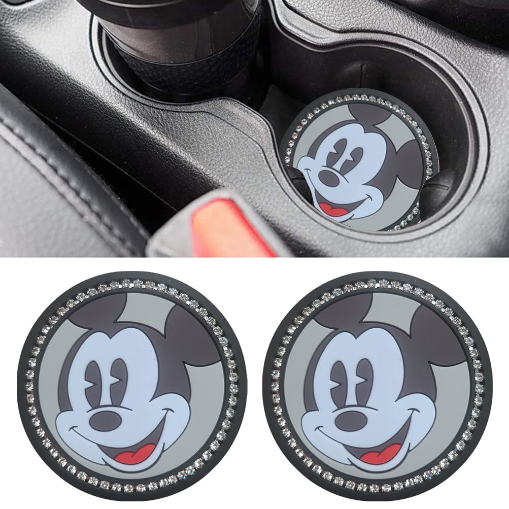Kinocp 2PCS Car Interior Cup Holder Coaster Insert Drink Coasters Mickey Silicone Anti-Slip Mat for Car