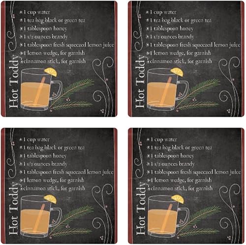 Receta Hot Toddy, decoración del hogar Joyride, 4 posavasos de cerámica, posavasos cuadrados de 4 pulgadas, juego de 4, respaldo de corcho