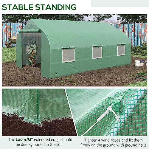 Outsunny 11.5' x 10' x 6.5' Outdoor Walk-in Greenhouse, Tunnel Green House with Roll-up Windows, Zippered Door, PE Cover, Heavy Duty Steel Frame, Green - Image 5
