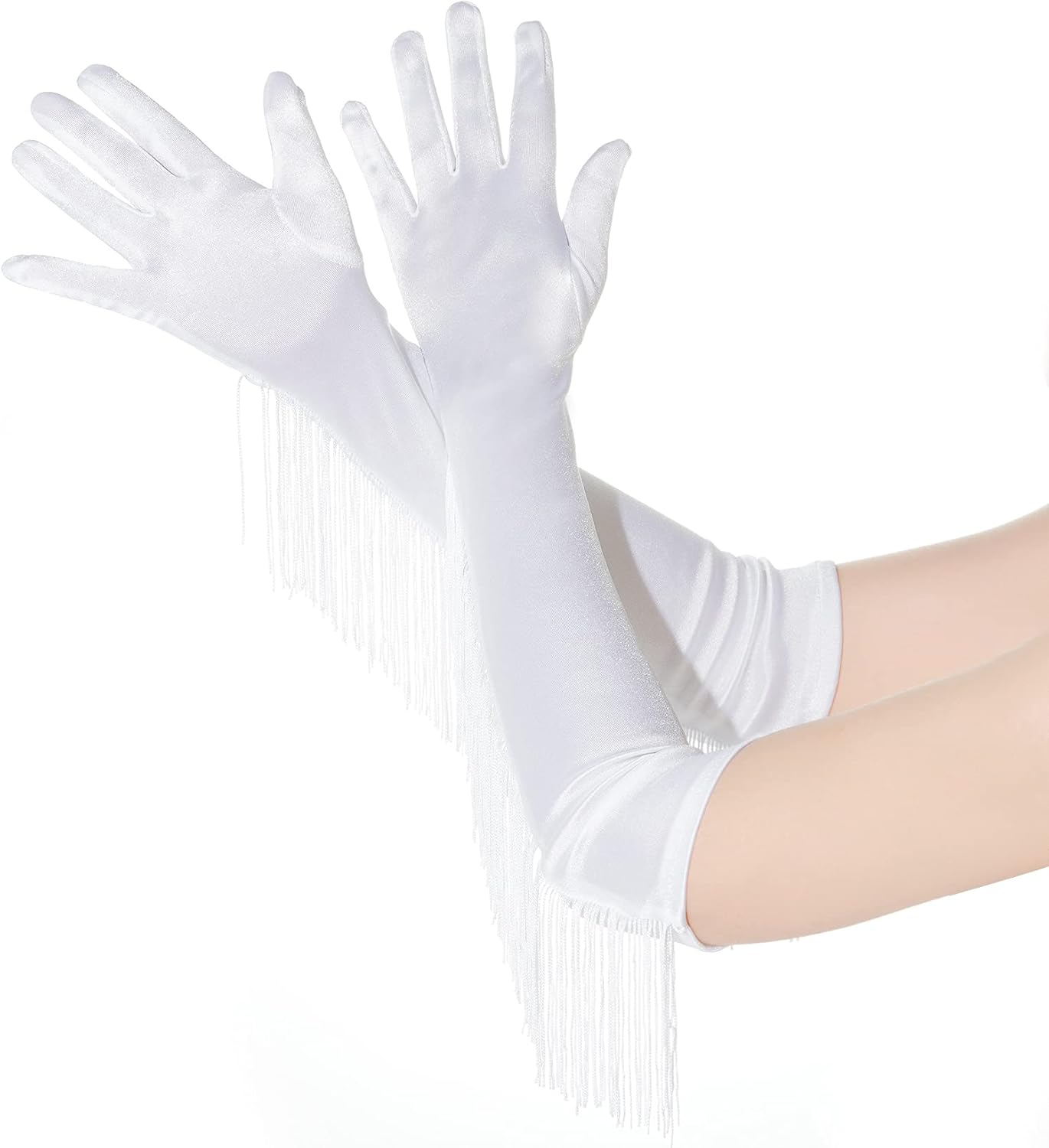 Long Satin Gloves with Tassel - 19.3" Elbow Stretchy 1920s Bridal Gloves for Costume Party Halloween