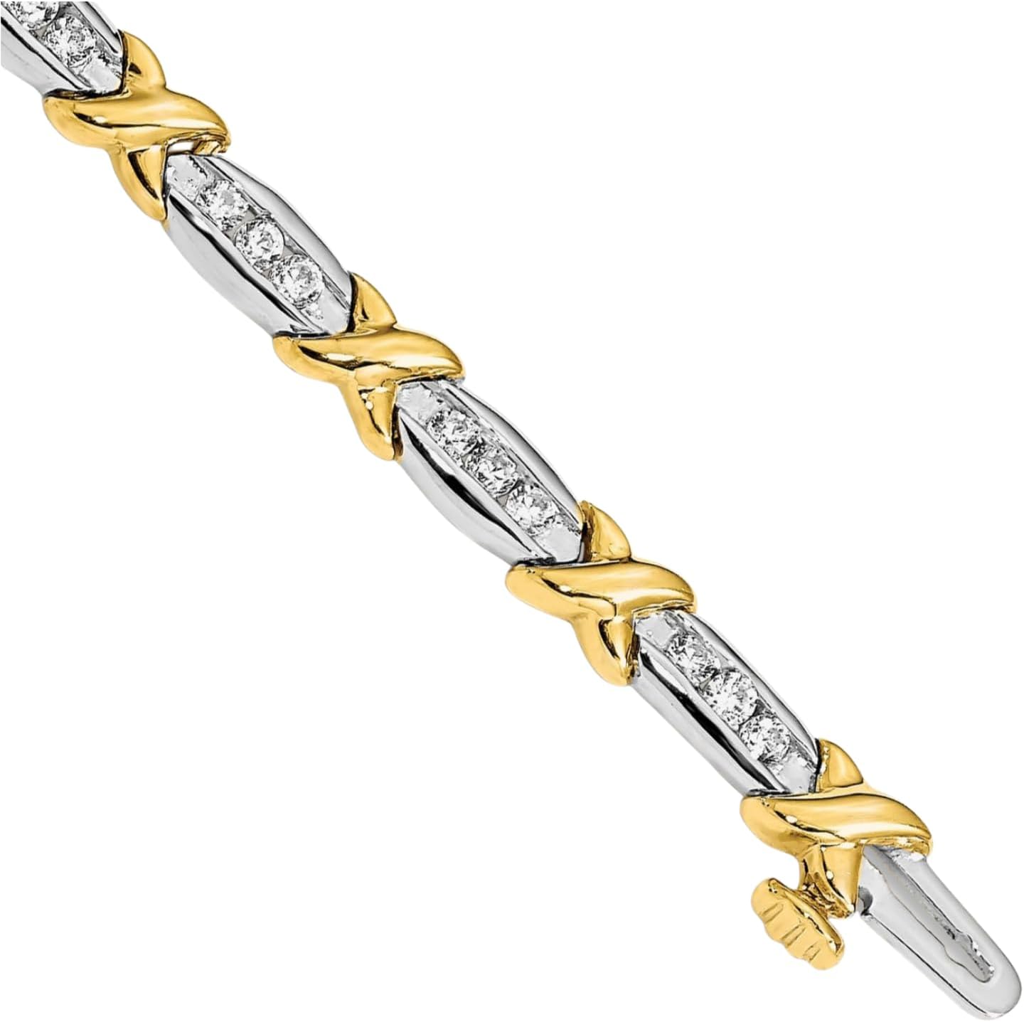 IceCarats 14K Solid Two Tone Gold 1.05 carat Diamond Tennis Bracelet 6.5 inch Round Cut, Natural, Prong Set For Her