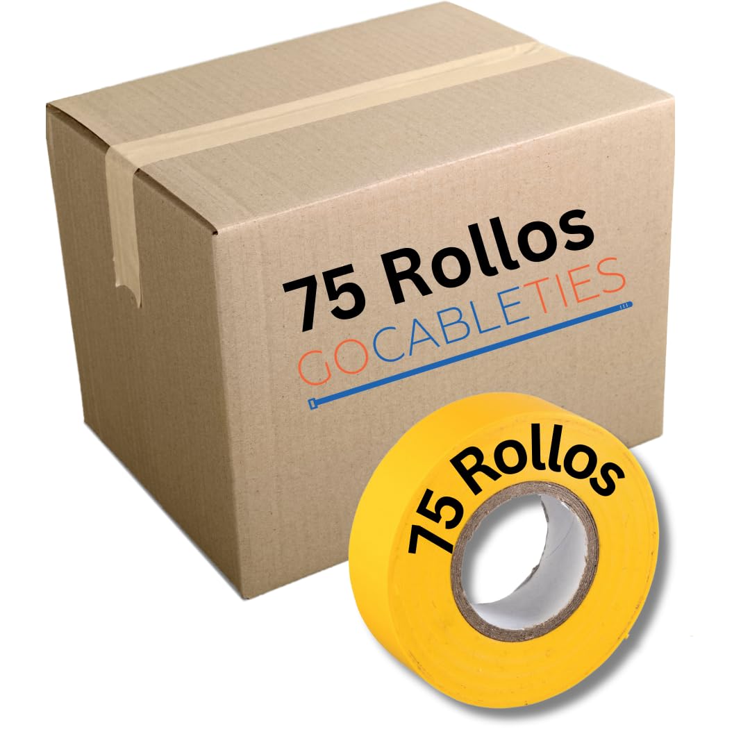 Gocableties Yellow Electrical Tape, 19mm x 20m, Bulk Box of 75 Rolls, Strong Self-Adhesive PVC Insulation Tape for Insulating, Repairing and Protecting Electrical Wires