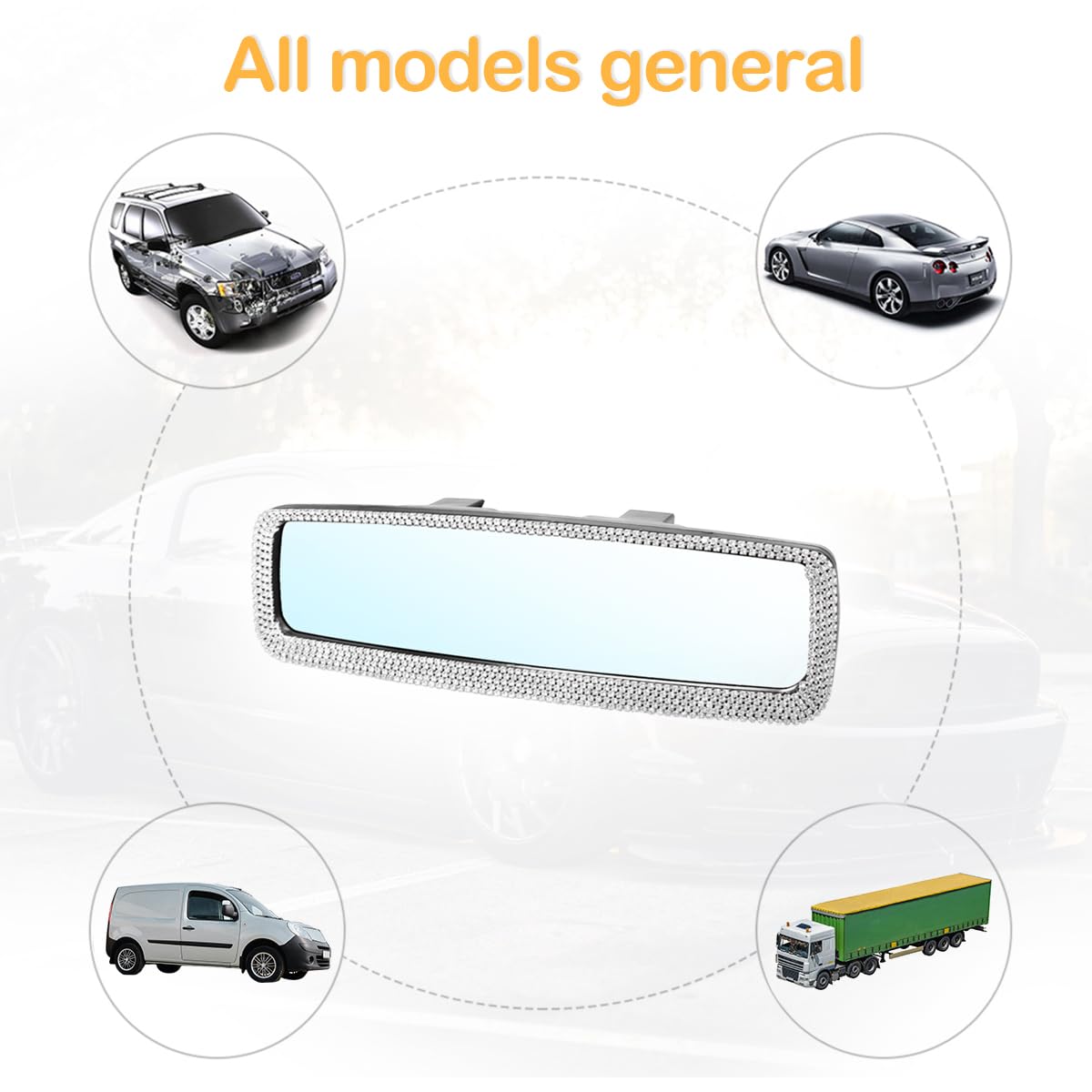 Bling Car Rearview Mirror Decorations Rear View Mirror with Crystal Rhinestones Diamonds Car Interior Trim Accessories Clip-on HD — view 5