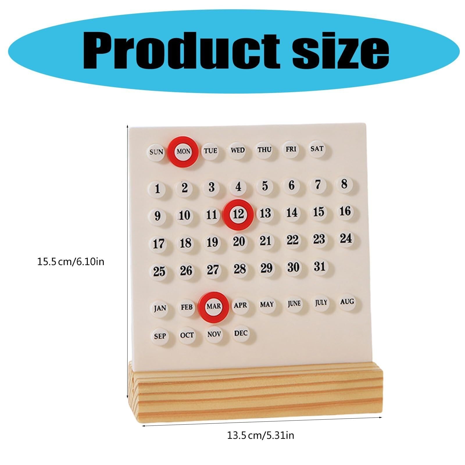 Tischkalender mit Holzblock und 3 Ringen zur Datumsaufzeichnung für das Homeoffice