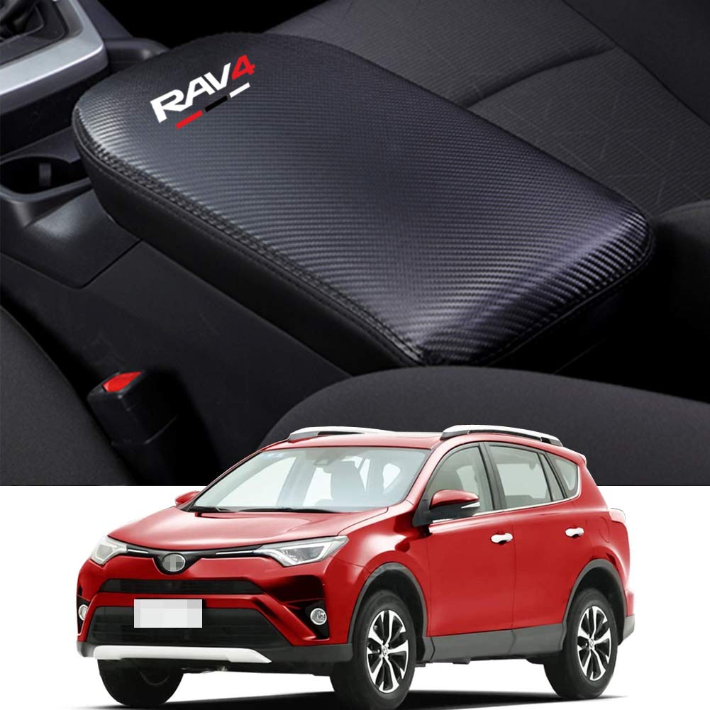 TOMSEN Car Center Console Lid Armrest Cover Protector Real Carbon Fiber Leather Cover Fit for Rav4 2019-2020 XA50 Center Console Armrest Box Scratch Resistance Armrest Cover with Carbon