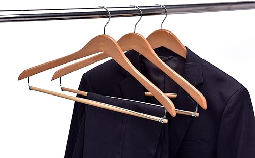 Miniatura 2 de Quality Hangers Paquete de 100 perchas de madera hermosas y resistentes con barra de bloqueo, madera natural brillante (100)