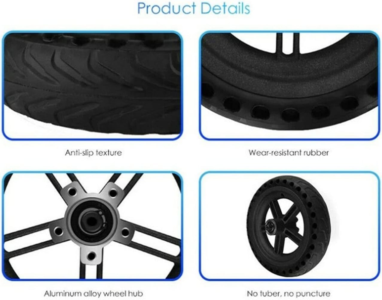 Electric Scooter Rear Tire, 8.5 Inch Rear Solid Tire Wheel Hub 110mm Brake Disk Electric Scooter Upgrade Parts Assembly Set