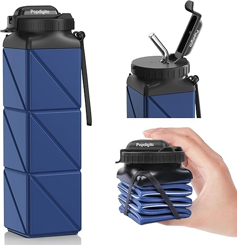 Vista 83 de Botellas de agua plegables de silicona de 20.6 onzas, plegables, a prueba de fugas, sin BPA, reutilizables, ligeras, portátiles, botellas de agua