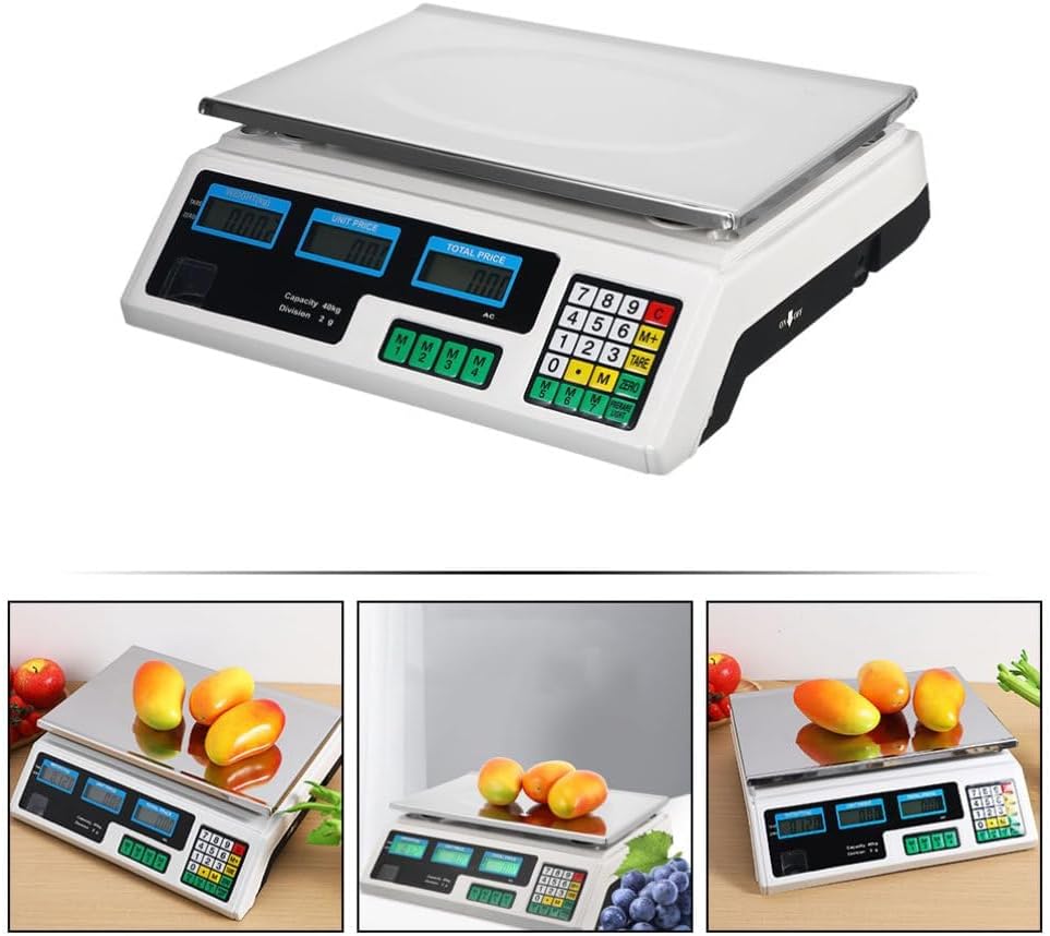 40kg Electronic Pricing Scale for Supermarkets & Home Use - Stainless Steel, Easy-to-Read LCD Display, Durable Plastic Design