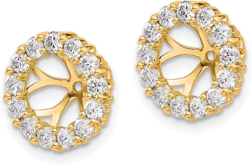 10k Solid Yellow Gold Diamond Earrings Jackets 11x11mm Wide Earring Jacket for Women
