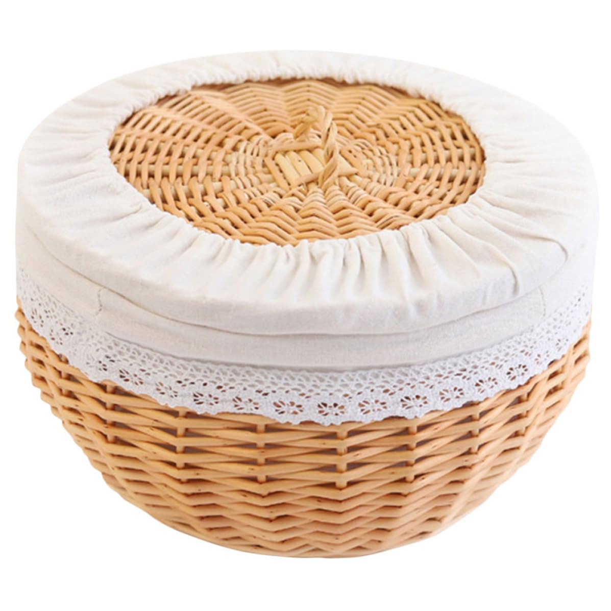 Cesta de fruta de madera MOBUTOFU redonda, frutero rústico y organizador de pan