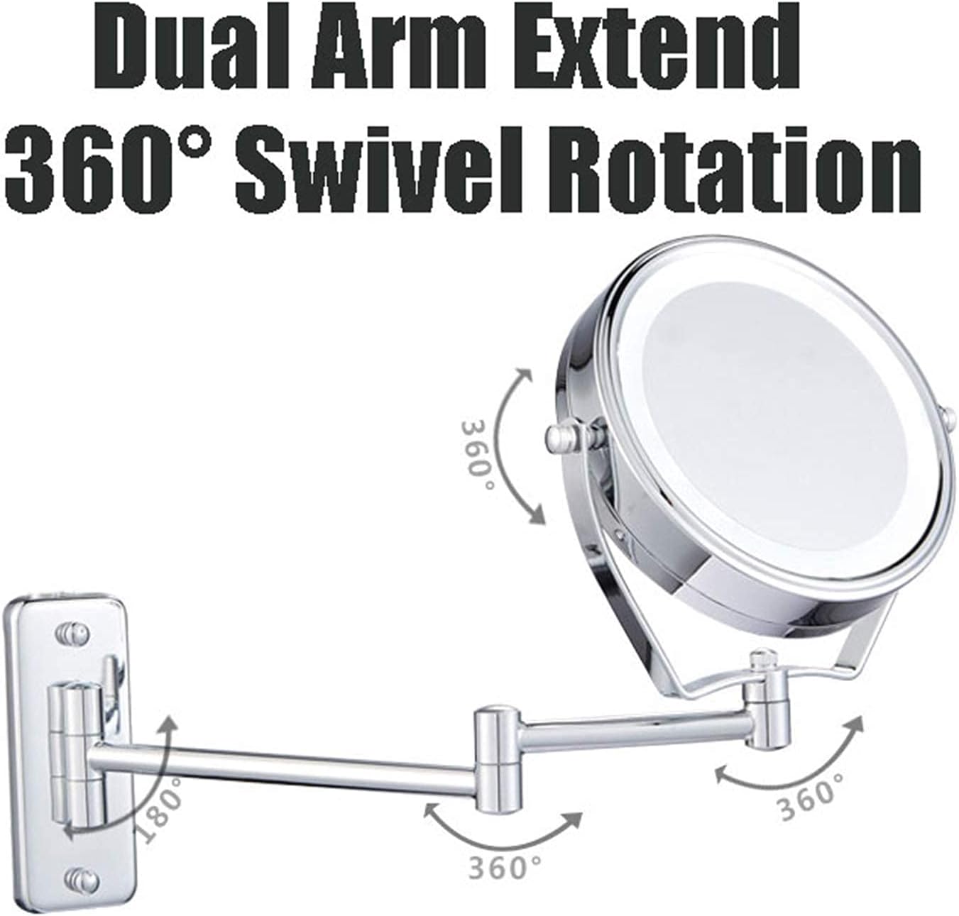 Wall Mounted 7X Magnification Vanity Mirror Extendable 360 Rotation, Round Dual- Sided Bathroom Mirror Shaving Mirror