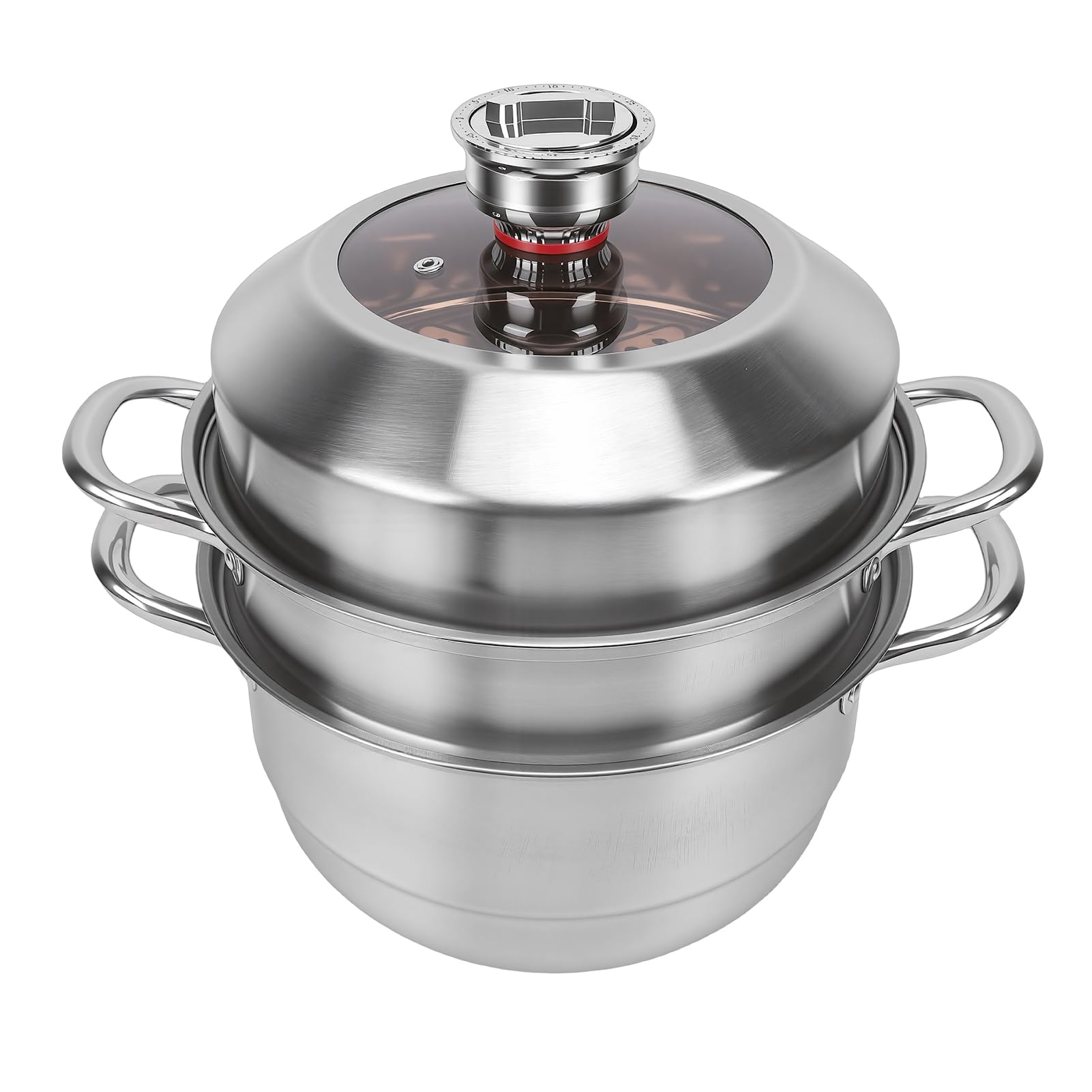 PUSOKEI Olla de de 3 Capas de Acero Inoxidable con Temporizador para Cocina de Inducción, Olla de Cocción Multifunción de Gran Capacidad para Uso Familiar