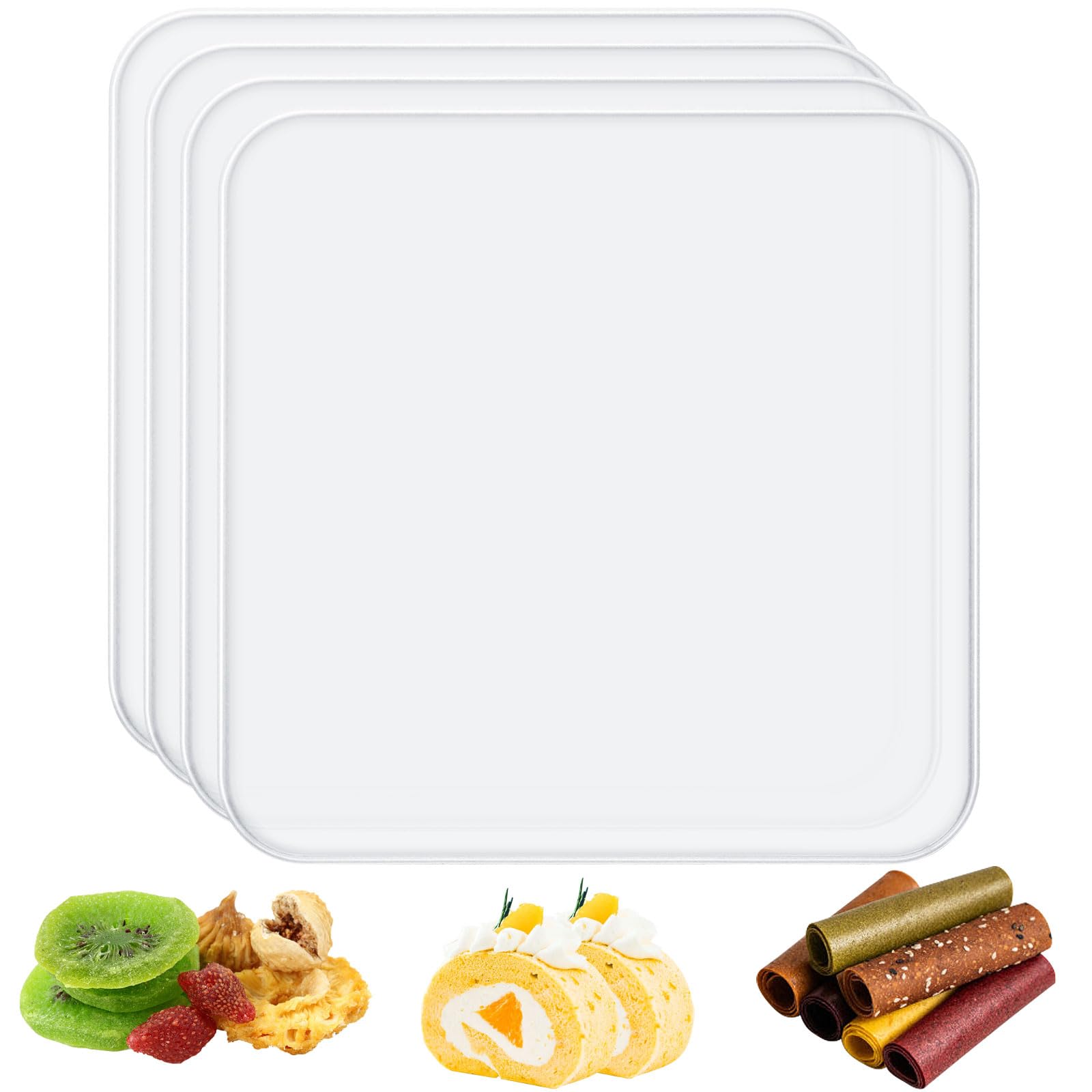 Dehydrator Fruit Roll Trays, [4 Pack] 14x 14inch Fruit Leather Sheet Square Non Stick Silicone Mats with Edge for Dried Liquid/Egg/Herbs/Meat