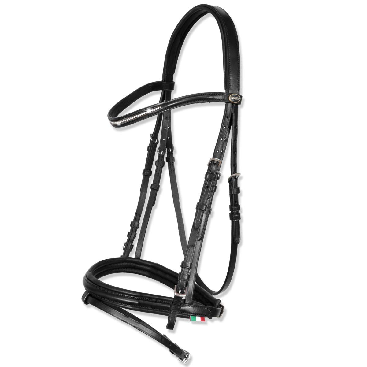 Horses, Bride Avec Frontal, Nez et Bandeau En Cuir Pour Chevaux. Modèle Otranto Avec Rembourrage Doux Sur le Nez et Le Cou. Cob et Pleine Taille, Disponible en 2 Couleurs (Negro-Full)