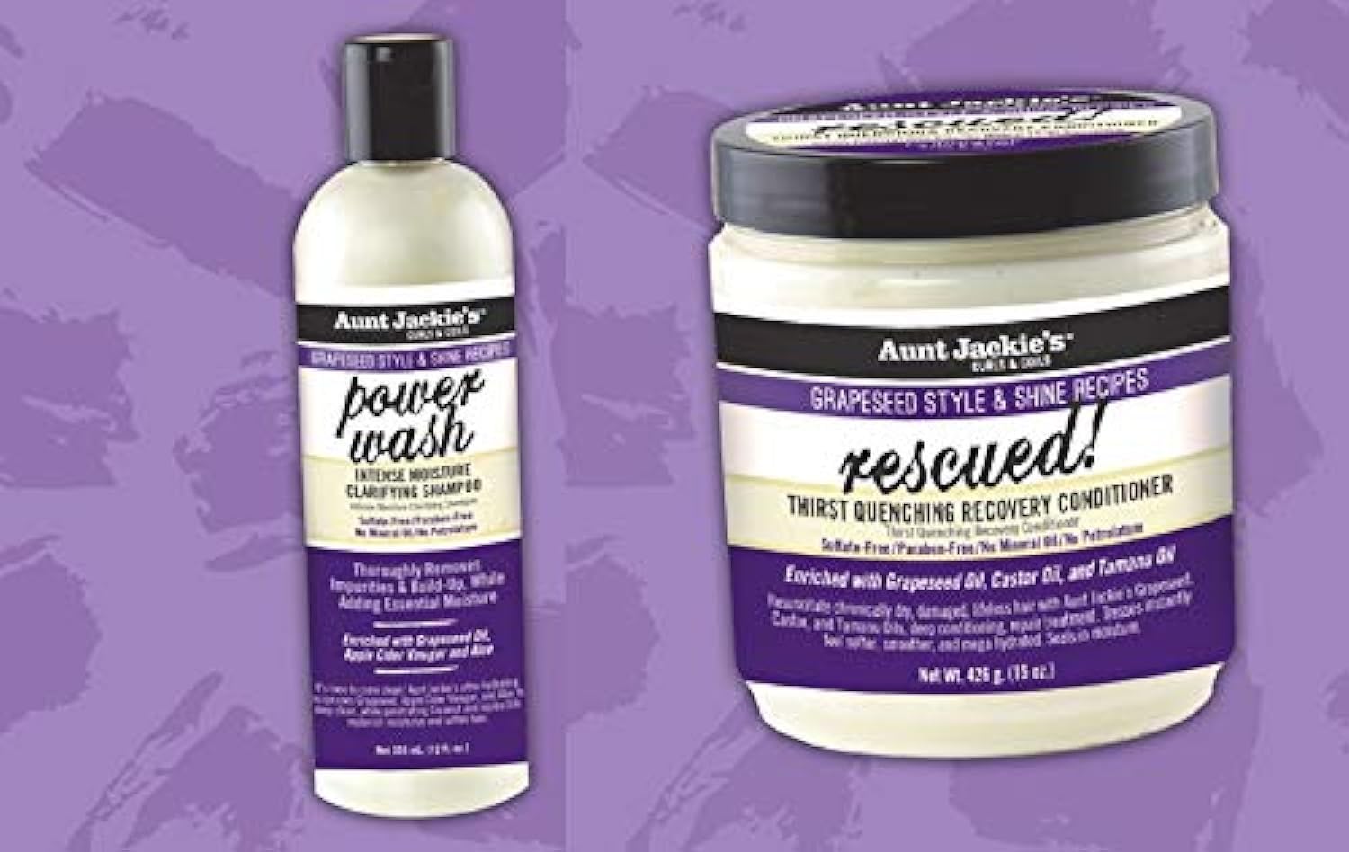 Aunt Jackie's Grapeseed Style Hair Care - Clarifying Shampoo 12oz & Recovery Conditioner 15oz