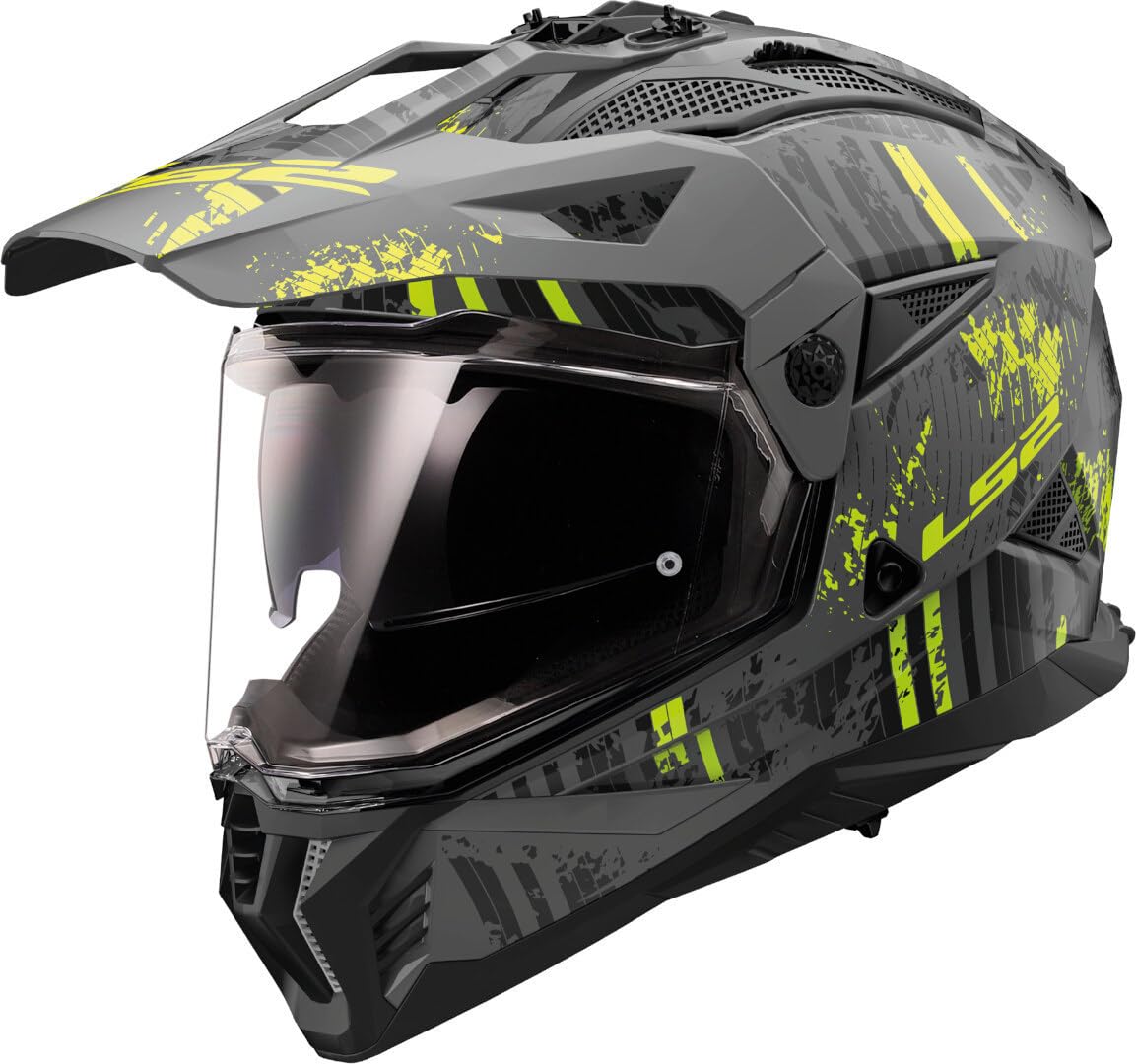 LS2, Casco da Motocross PIONEER II CRAZY Matt Black H-V Yellow, XS