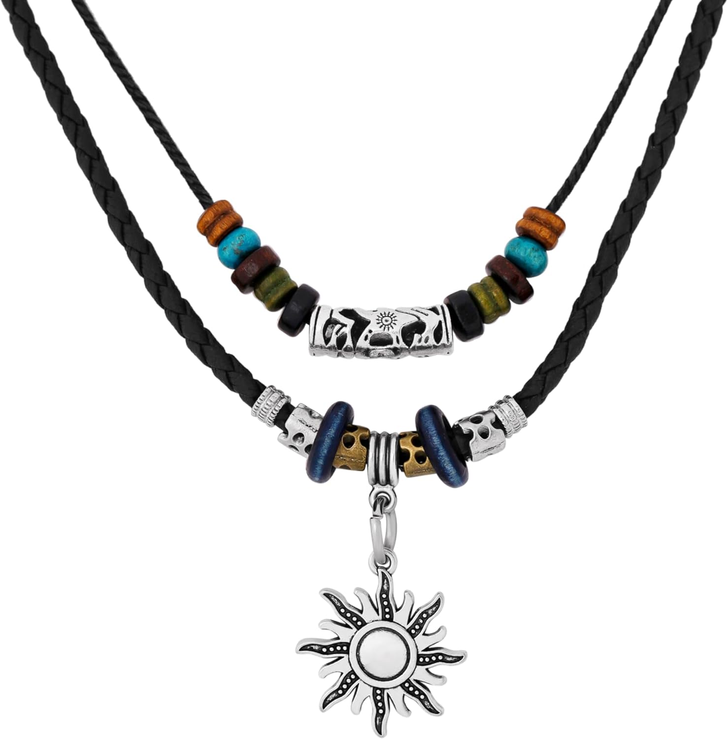 MINACHI Layered Boho Wood Bead Choker Necklace, Hollow Flower Charm, Personality Jewelry for Men and Women