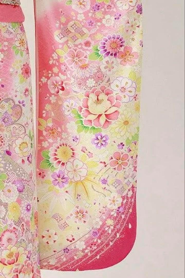 振袖 身長150-165cm 鮮やかピンク×イエロー　正絹 振袖 身長150-165cm 鮮やかピンク×イエロー 正絹 振袖 黄色 ピンク