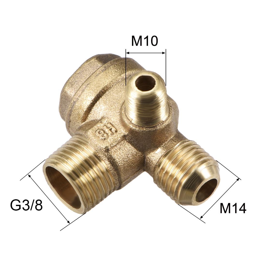 Sourcing Map Air Compressor Check Valve 3/8PTx1/2PTxM10 Male Thread 3 Way Pneumatic Accessories Brass