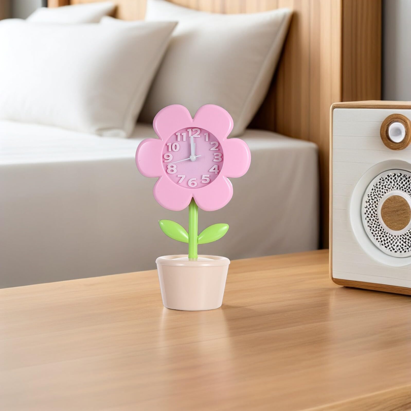 Despertador Infantil con Forma de Flor, Mini Reloj Rosa